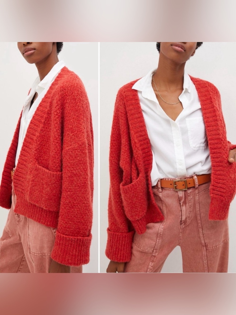 Anthropologie Pilcro Oversized Cuffed Cardigan Sweater Red Orange EUC One Size